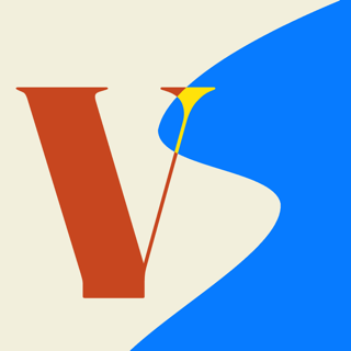 The VectorSnap app icon: a serif V in rust with a blue vector-curve S sweeping behind it